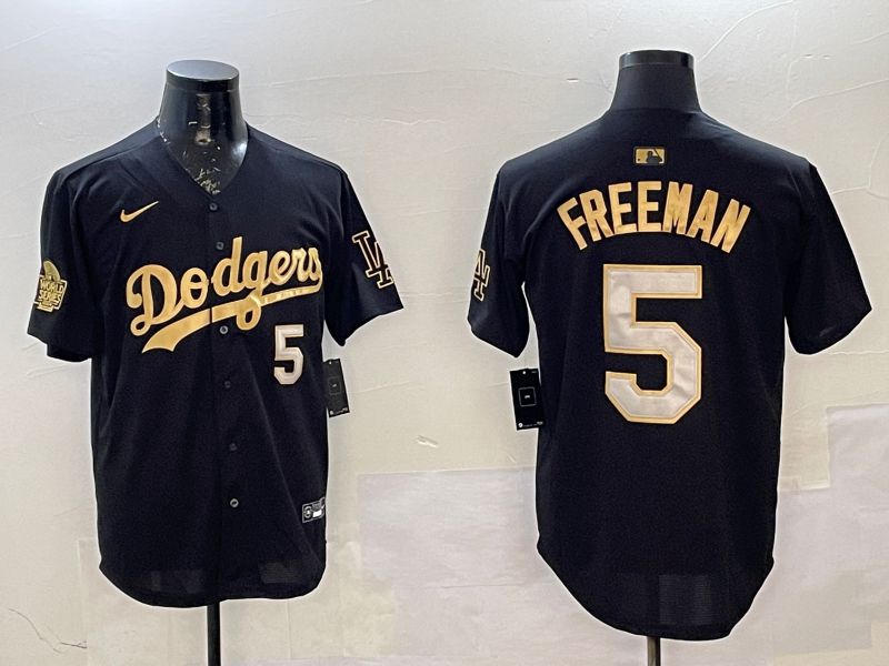 Men Los Angeles Dodgers #5 Freeman Black Gold Game 2025 Nike MLB Jersey style 02255